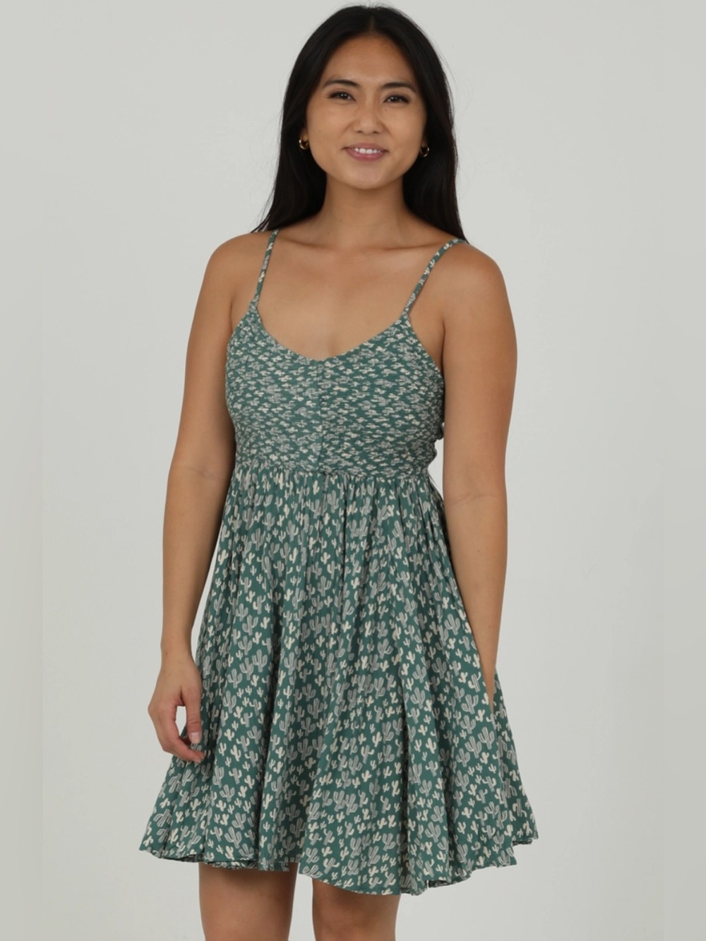 Angie NWT Cactus Print Smocked Sundress Size Large Spaghetti Strap